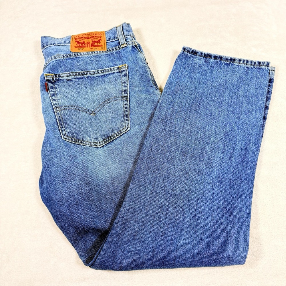 Levis‎ 505 Jeans Regular Fit Straight Leg Light Wash 100% Cotton Size 36 x 30